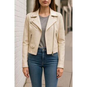 BLANKNYC Perforated Moto Jacket Women’s Small Cream Faux Leather Zip Pockets